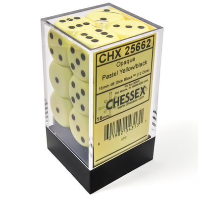 12 d6 Dice Chessex Pastel YELLOW black 25662 Dadi
