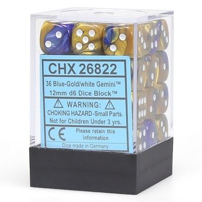 36 d6 Dice Chessex GEMINI BLU GOLD 26822 Dadi BLU ORO