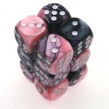 12 d6 Dice Chessex GEMINI BLACK PINK 26630 Dadi