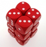 12 d6 Dice Chessex OPAQUE RED WHITE 25604 Dadi