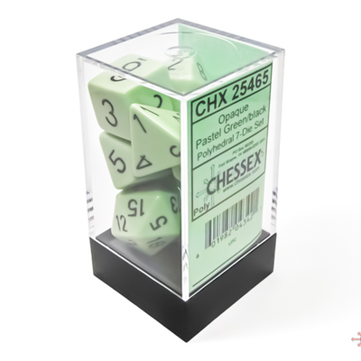 7 Dice Set Chessex PASTEL GREEN black 25465 Dadi