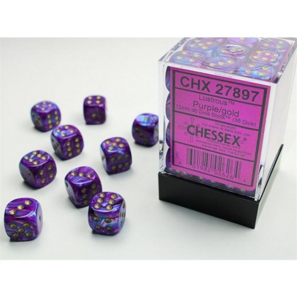 36 d6 Dice Chessex Polyedral LUSTROUS PURPLE GOLD 27897 Dadi immagine 1
