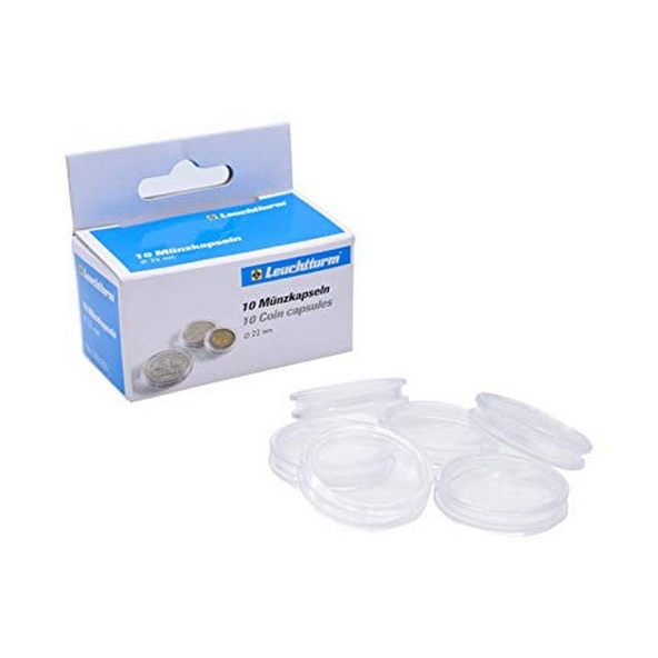 10 Coin Capsule Pack 22,5 mm Contenitori per Monete o Token immagine 1