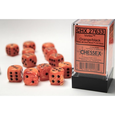 12 d6 Dice Chessex Vortex ORANGE BLACK 27633 Dadi