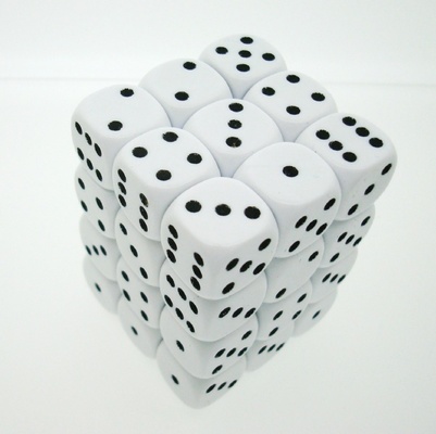 36 d6 Dice Chessex OPAQUE WHITE BLACK 25801 Dadi
