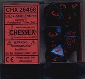 7 Dice Chessex GEMINI BLACK STARLIGHT RED 26458 Dadi